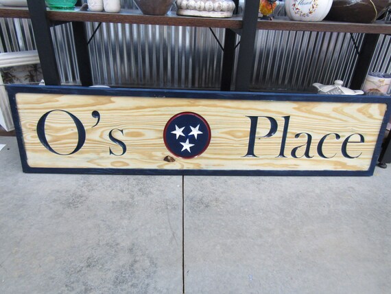 Personalized Custom Name Date Hangout Spot Place Stars Badge Wooden Routed Engraved Etched Sign Tennesse Flag Engraved Routed Color Filled