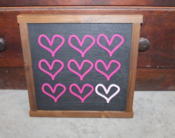 Heart Sign Valentines Day Girls Room Decor Handmade Home decor Hearts Chalkboard like Pink hearts Pattern Layering Sign Coffee Bar Farmhouse