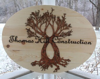 Natural 3D Raised Text Logo Oval Business Sign Custom Tree Your Graphic Rustic Industrial Construction Thick Logo Business Logo