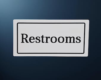 Black and White Restrooms Sign – Simple Bathroom Direction Sign for Farmhouse, Cottage, Vintage, or Business Decor