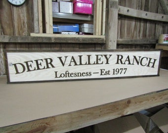 Large Custom Deer Ranch Sign Wooden Over-sized Rustic Business Logo Wood Laser Cut Out 3D Made to Order Signage Entrance Personalized XL