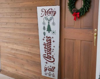 Merry Christmas Y’all Porch Sign – Raised Letter Farmhouse Leaner in Red & Green