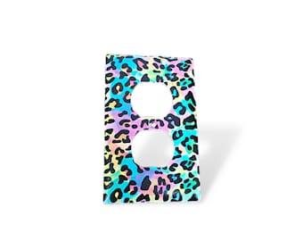 Leopard Print Outlet Cover – Colorful Wall Plate for Bedroom or Bathroom, Bold Maximalist Home Decor, Custom Printed Electrical Cover