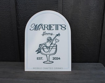 Custom Mobile Bar Sign Mariet's Mobile Crafted Drinks Personalized Event Signage Cocktail Hour Décor Est. 2024 Party Sign