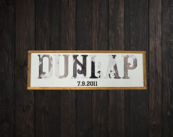 Custom Rustic Family Name Printed Wood Sign - Cow-Print 3D Lettering – Personalized Date Plaque for Home or Gift