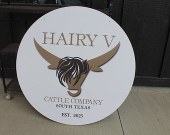 Personalized Cattle Company Hairy Cow Est Longhorn Highland Cow Smooth Round Waterproof Weatherproof Outdoor Signage PVC