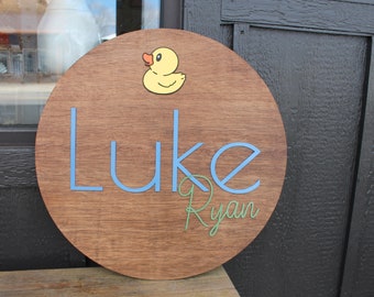 Custom Made to Order Nursery Name Sign Baby Gift Wood Above Crib Nursery Decor Name Board Personalize Kids Playroom Rubber Duck First Middle
