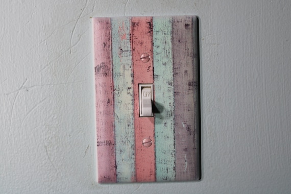 Rustic pastel pallet wood barnwood with warn painted paint chips light switch cover plate farmhouse decor