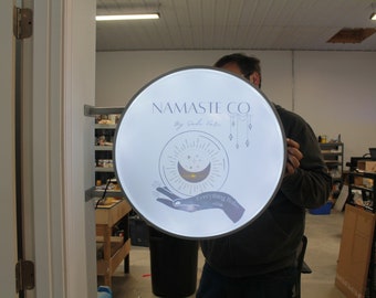 Custom Outdoor Namaste Crystals Boho Round Led Light Sign Wall or Ceiling Mounted Circle Light Sign Store Front Commerical Signage Logo