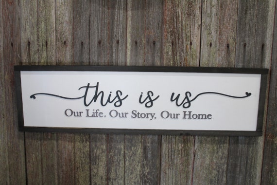 This is Us Our Life Our Story Our Home Large Family Sign Wood Fireplace  Large Country Shabby Cottage Chic Farmhouse Lilac and Slate