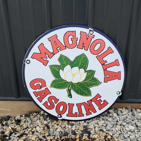 Magnolia Gasoline Oil Gas Station Reproduction Garage Sign For Him Giftable Aluminum Sign Printed Memorabilia Classic Petroliana Petroleum