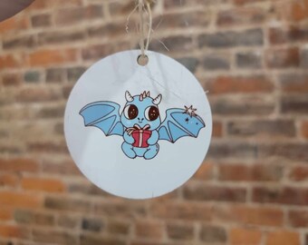 Dragon Little Monster Cute Cartoon Festive Cryptic Ornament Collector Mythical Printed Keychain Giftable Gift for Him Gift for her Wooden