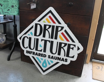 Custom Sauna Sign Contoured Business Commerical Signage Diamond Color Drip Relax Spa Made to Order Store Front Logo Wooden Handmade