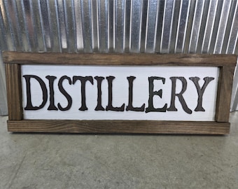 Rustic 'Distillery' Wooden Sign – Farmhouse Bar Décor, Home Distillery Wall Art, Whiskey Room or Man Cave Gift Idea