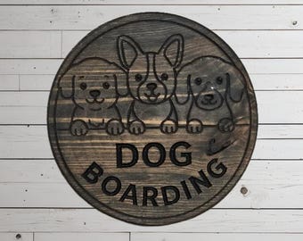 Custom Business Engraved Wooden Sign Stained with Black Painted Accents and Logo – Pet Care Business Decor