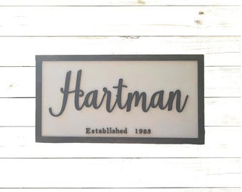 Custom Family Name Wood Sign – 3D Raised Text over White Painted Background – Rustic Home Decor - Wedding, Anniversary or Housewarming Gift