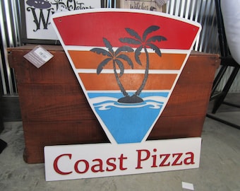 Custom Wood Business Sign: Pizza, Palm Tree, Fast Food Logo
