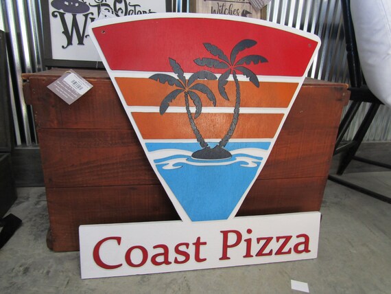 Custom Sign Pizza Slice Palm Tree Fast Food Sign Contoured Business Commerical Signage Made to Order Front Small Shop Logo Wooden Handmade