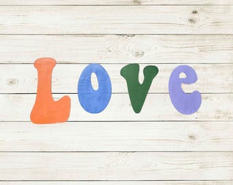 LOVE Painted Wood Cutout Letters – Colorful Modern Wall Decor – Playful Home or Wedding Accent