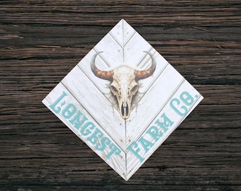Custom Farm Name Sign - Printed Weatherproof PVC – Rustic Western Steer Skull Design – Durable Outdoor Farm or Barn Décor