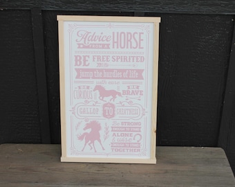 Advice from a Horse Quote Wood Sign UV Ink Font Script Free Spirt pony Sign Farmhouse Cute Primitive Framed Housewarming Gift