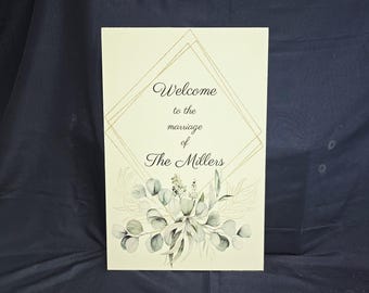 Personalized Wedding Welcome Sign  Modern Geometric Wedding Decor  Custom Last Name Sign  Elegant Ceremony Entrance Sign Floral Wedding Sign