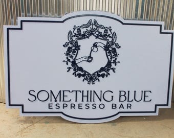Custom Business Sign Elegant Coffee Shop Sign with Logo Personalized Espresso Bar Sign Boutique Café Wall Sign Something Blue Design