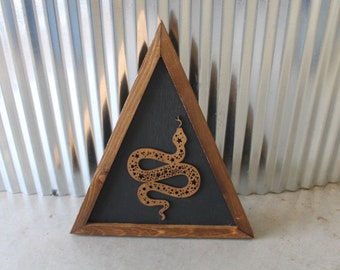Snake Triangle Rattlesnake Tread On Me Viper Serpent Framed 3D Handmade Art Decor Wooden Sign Raised Layered Sign