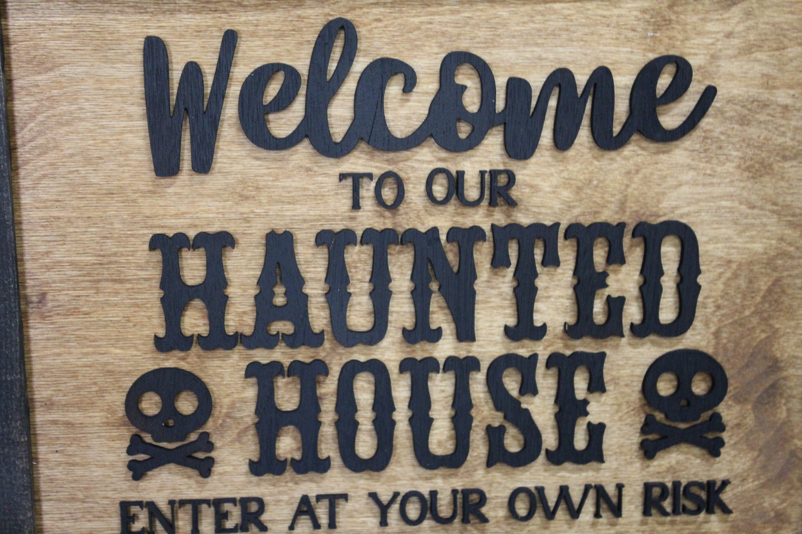 Welcome to Our Haunted House Sign Skull Crossbones Enter at | Etsy