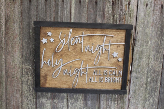 Silent Night Holy Night Wood Sign Barnwood 3D Raised Text Christmas Sign Country Rustic Cabin Winter Sign Decoration Wall Art Sign