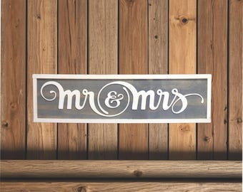 Mr & Mrs Wood Sign – 3D Raised Script Letters – Rustic Wedding or Home Décor, Romantic Anniversary Gift