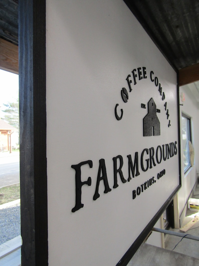 Custom Business Sign Rectangle 3D Large Custom Farmgrounds Coffee Company Indoor Outdoor Small Business Logo Laser Cut Wood Sign Barn Farm image 5