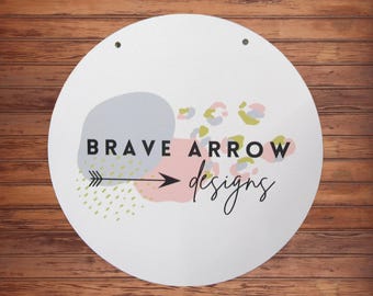 Custom Design Printed Wood Sign – Modern Round Logo Sign – Arrow and Pastels Design - Personalized Business Branding or Studio Wall Décor