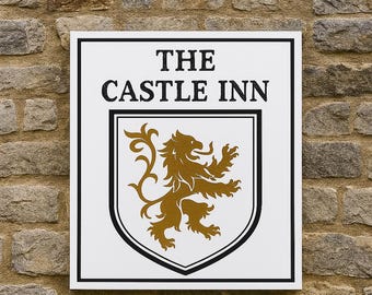 Castle Inn Lion Pub Sign: Rustic Medieval Tavern Decor