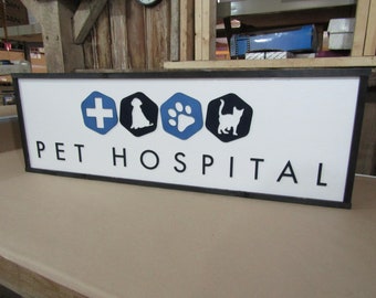 Veterinary Pet Hospital Vet Sign Store Front Entrance Cat Dog Animal Care Clinic Wooden Custom Personalized Made to Order 3D Sign Logo Large