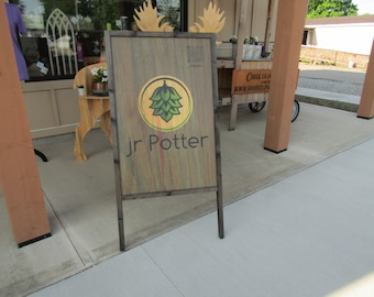 Custom Store Front Scanable QR Code A frame Freestanding Sign Your logo Personalized Business Commerical Signage Foldable Wooden Outdoor