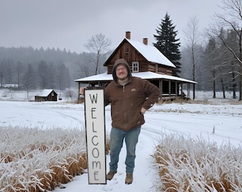 Rustic Vertical Welcome Sign – Extra Large Wood Porch Decor