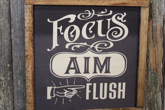 Focus Aim Flush Bathroom Wood Sign Half Bath Wall Art Wall Hanging Farmhouse Rustic Shiplap Funny Humor Retro Scroll Clean Bathroom Wash