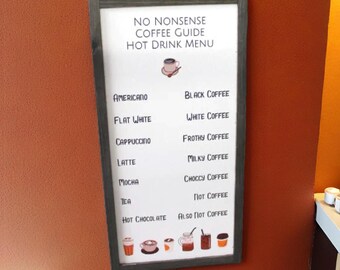 Rustic Coffee Bar Menu Sign – Handmade Farmhouse Kitchen Decor | Framed Wood Coffee Station Sign