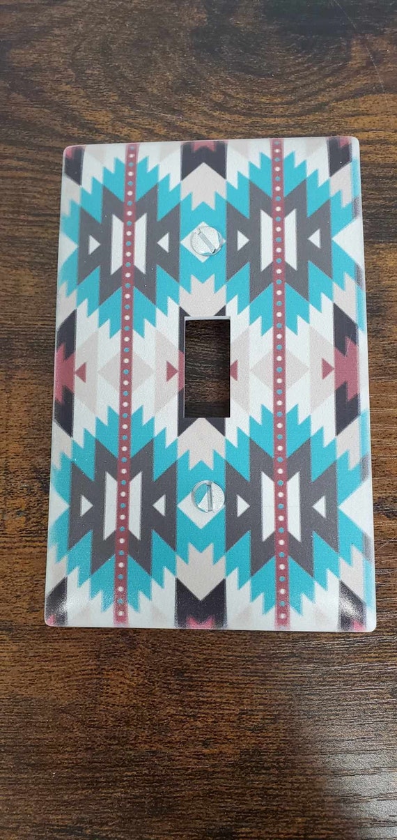 Western Pattern Aztec Geometric Printed in Color Light Switch Cover Plate Durable Baby Room Kids Room Decorative Decor