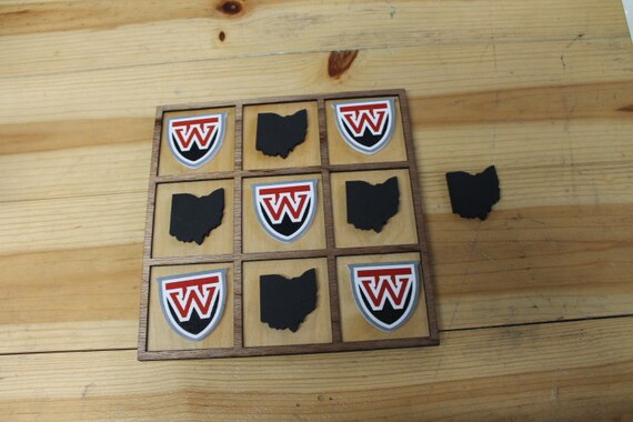 Westfall Mustangs Sheild Ohio School Mascot Gift Spirit Handmade Tic Tac Toe Stained Game Wooden Vacation Family boardgame  cut engraved