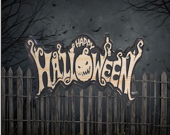 Happy Halloween Engraved Wood Sign • Natural Wood Wall Decor • Rustic Spooky Porch and Farmhouse Art Gift