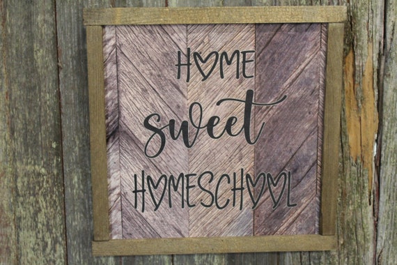 Home Sweet Homeschool Wood Sign Decor Academy Brown Framed Uv Print Wall Art Farmhouse Primitive Rustic Gift