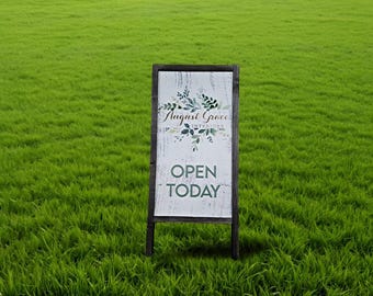 Rustic Farmhouse A‑Frame Sign • Double‑Sided Wooden Sidewalk Sign • Distressed White Boutique Sign for Shops, Markets & Pop‑Ups