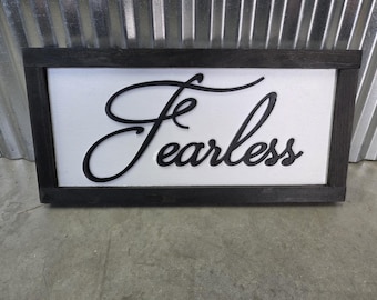 Fearless Nursery Sign Raised Text Wood Sign Adventure Travel Large Over Sized Rustic Primitive Shabby Chic 3D Script Over the Crib