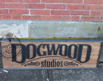Large Custom Ranch Sign Dogwood Over-sized Rustic Business Logo Wood Laser Cut Out 3D Extra Large Sign Studio Sign Commerical signage