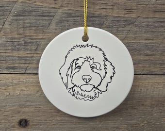 Doddle Poodle Mix Dog Ceramic Ornament Line Drawing Fluffy Christmas Tree Hanging Decorative