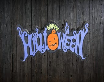 Happy Halloween Engraved Painted Wood Sign • Outdoor Porch Decor • Rustic Spooky Fall Yard Art