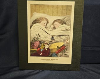 Christmas Morning Before Daylight Vintage Drawing Printed on Wood for Holiday Decor, Vignette, or Mantle