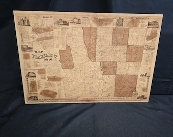 Franklin County 1856 Map Ohio Printed Wood Sign
